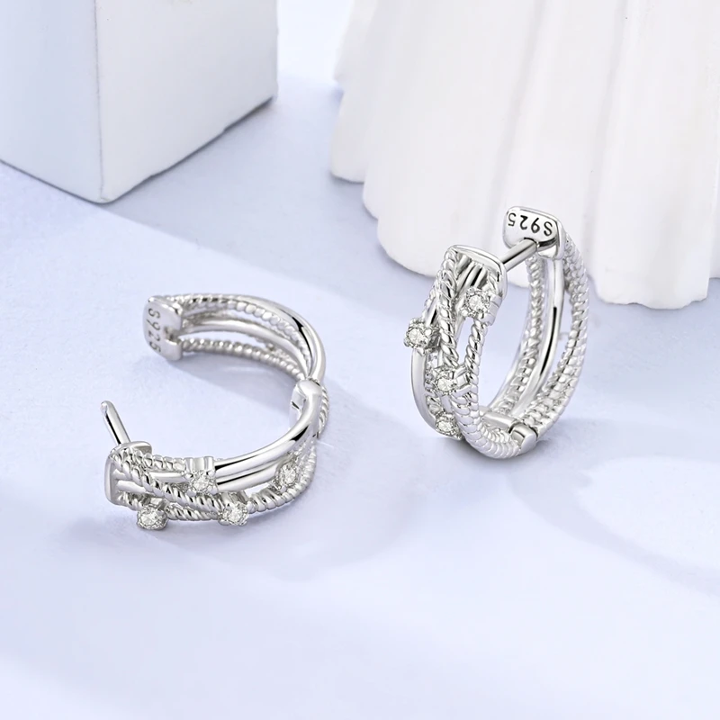 New 925 Sterling Silver Multi Layer Wrapped  Hoop Earrings For Women Fine Engagement Jewelry Gifts