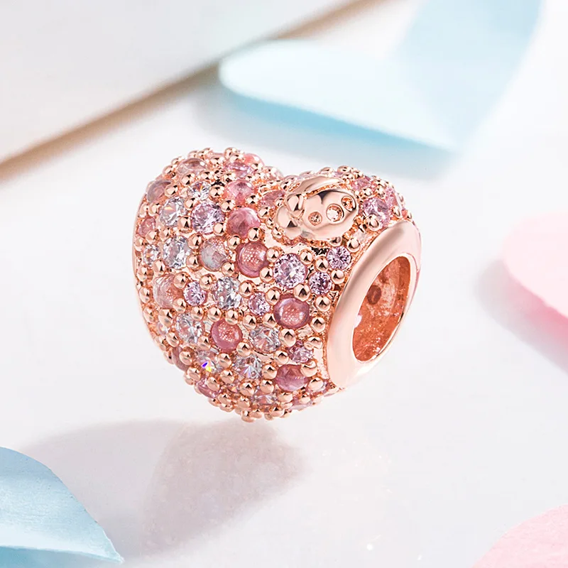 New 925 Sterling Silver Rose Gold Lock An Arrow Through The Heart Charm Fit Original Bracelet Accessories Women Jewelry