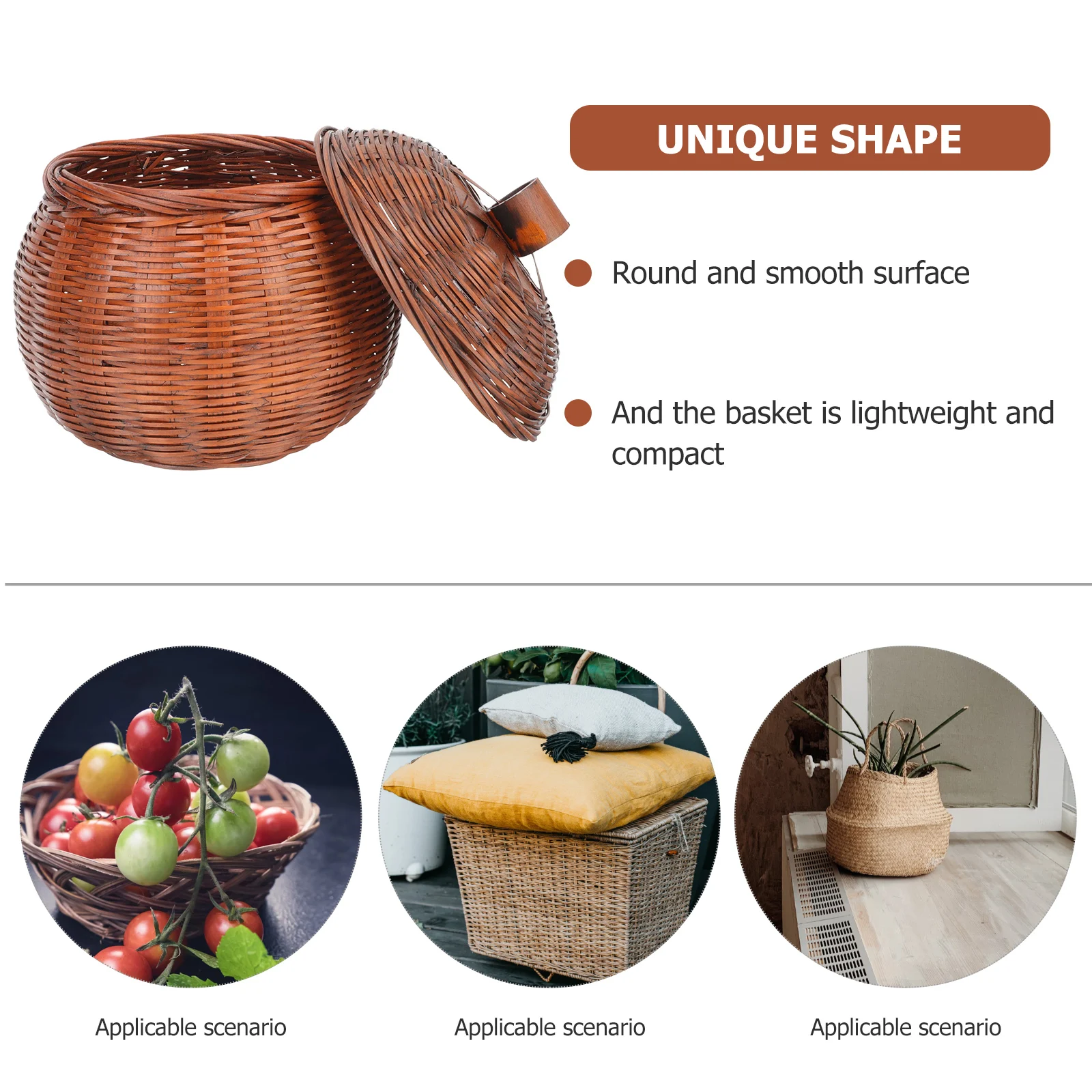 

Pumpkin Basket Lid Retro Mini Hamper Egg Basket Household Storage Multi function Crate Fruit Food Container Office Home