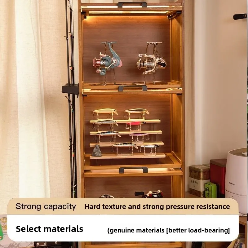 釣り竿収納ラック、ディスプレイラック収納キャビネット、餌箱収納釣り道具キャビネット