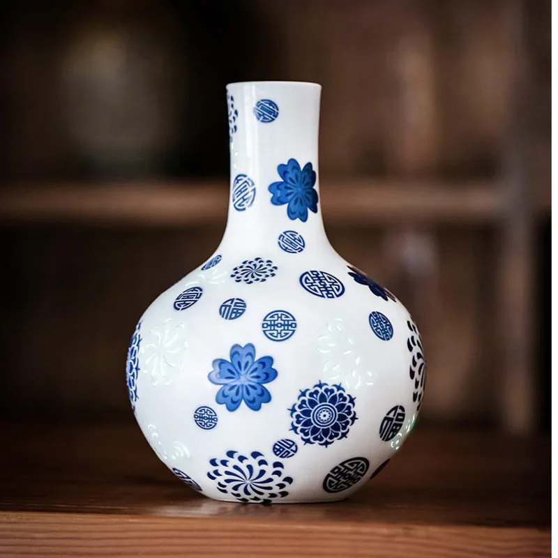 New Chinese Style Flower Vases Jingdezhen Ceramics Craft Ornaments Petal Carving Home Decor Exquisite Packaging Artistic Gifts