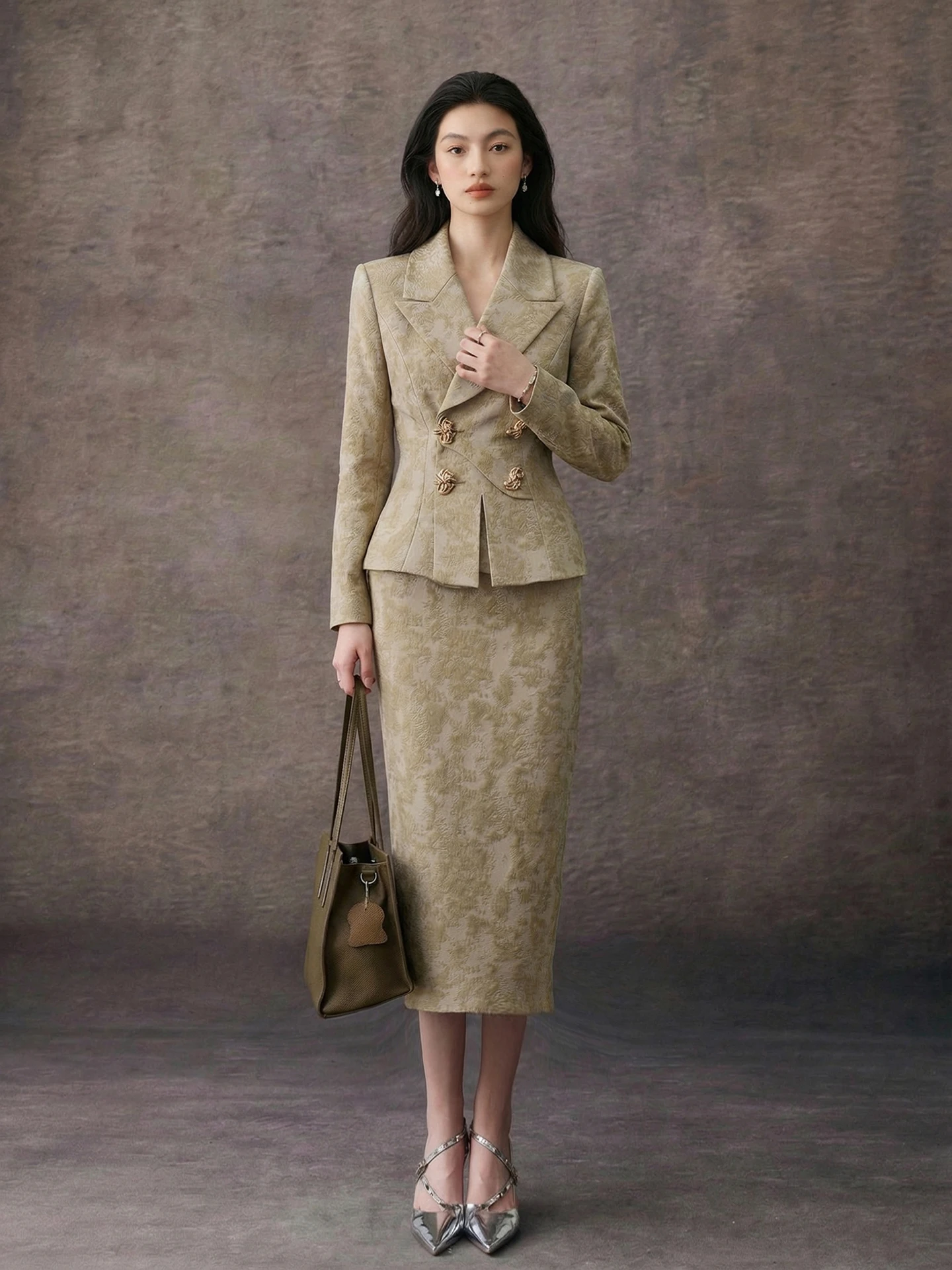 

Roman Bay High Waist Suit Jacket Double Button Women's Wrap Skirt Two Piece Set Elegant Commuting Outfit Long Sleeve Tailored...