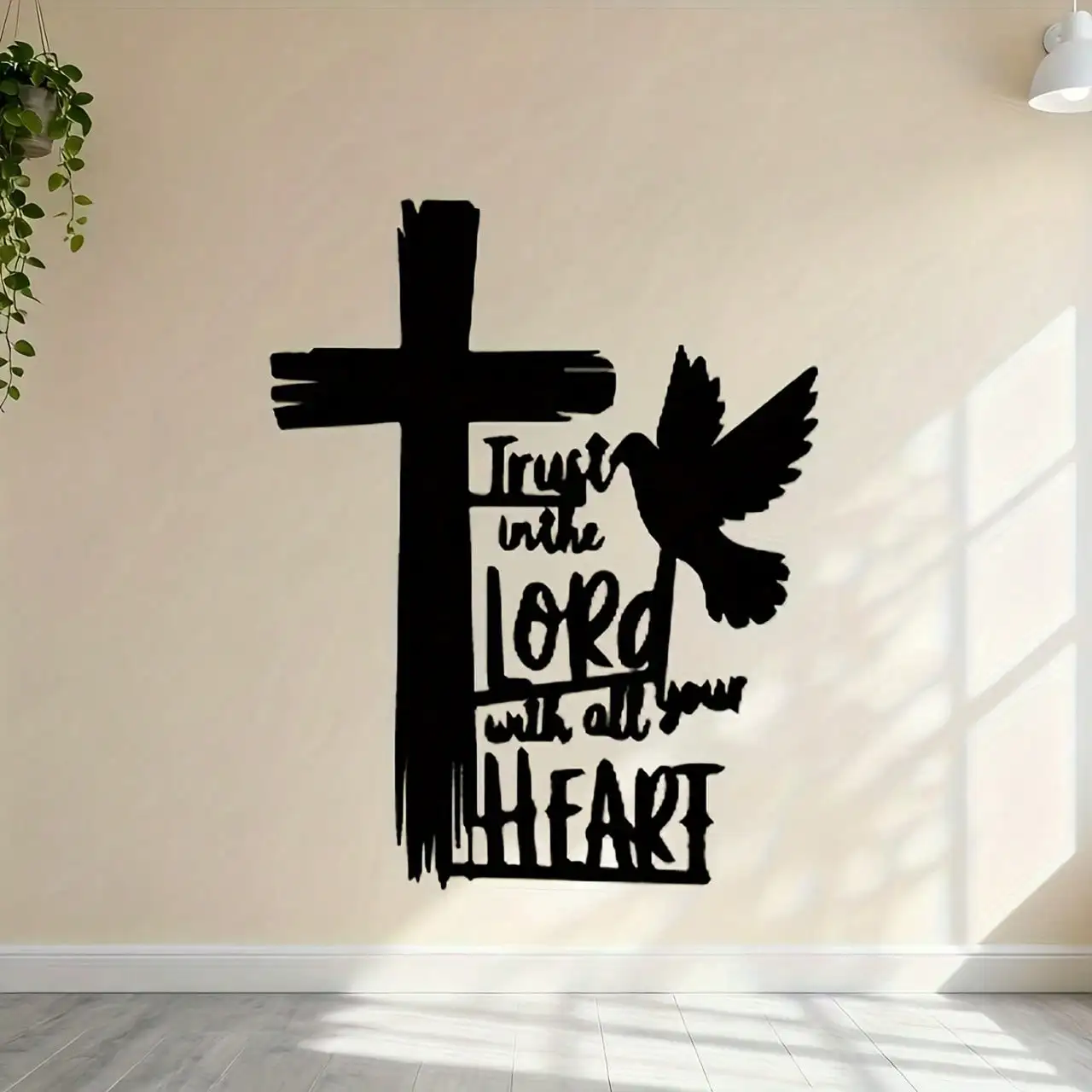 Black Cross & Dove Metal Wall Art, Lord is My Heart Sculpture, Religious Decor, Housewarming & Christmas Gift