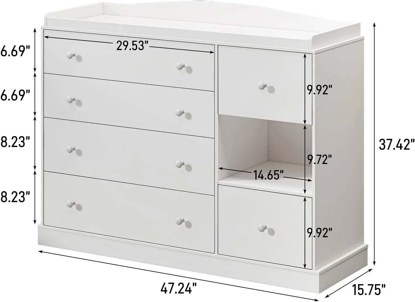 Kids Dresser Cabinet with 6 Drawers, Changing Table for Nursery with Shelf, Multi-Functional Chest of Drawers