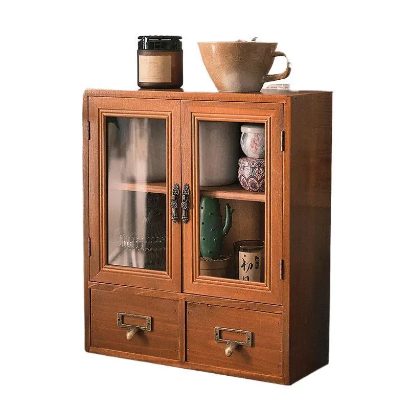Table storage cabinet, dresser retro wooden desktop storage, finishing
