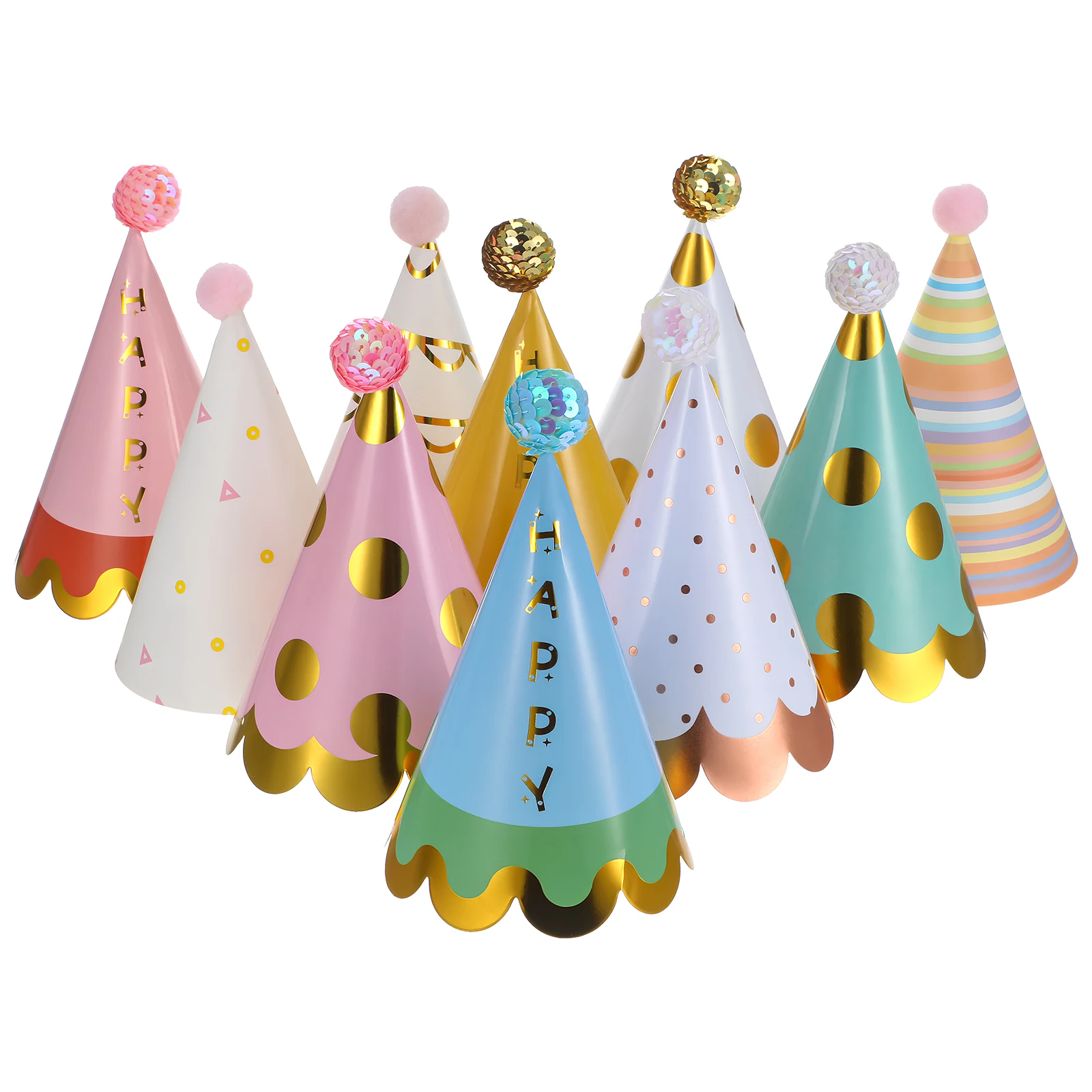 

20 pcs Colorful Birthday Vibrant Paper Hats For Kids Adults Pom Poms Decorations Festival Photo Booth Props Party Decoration