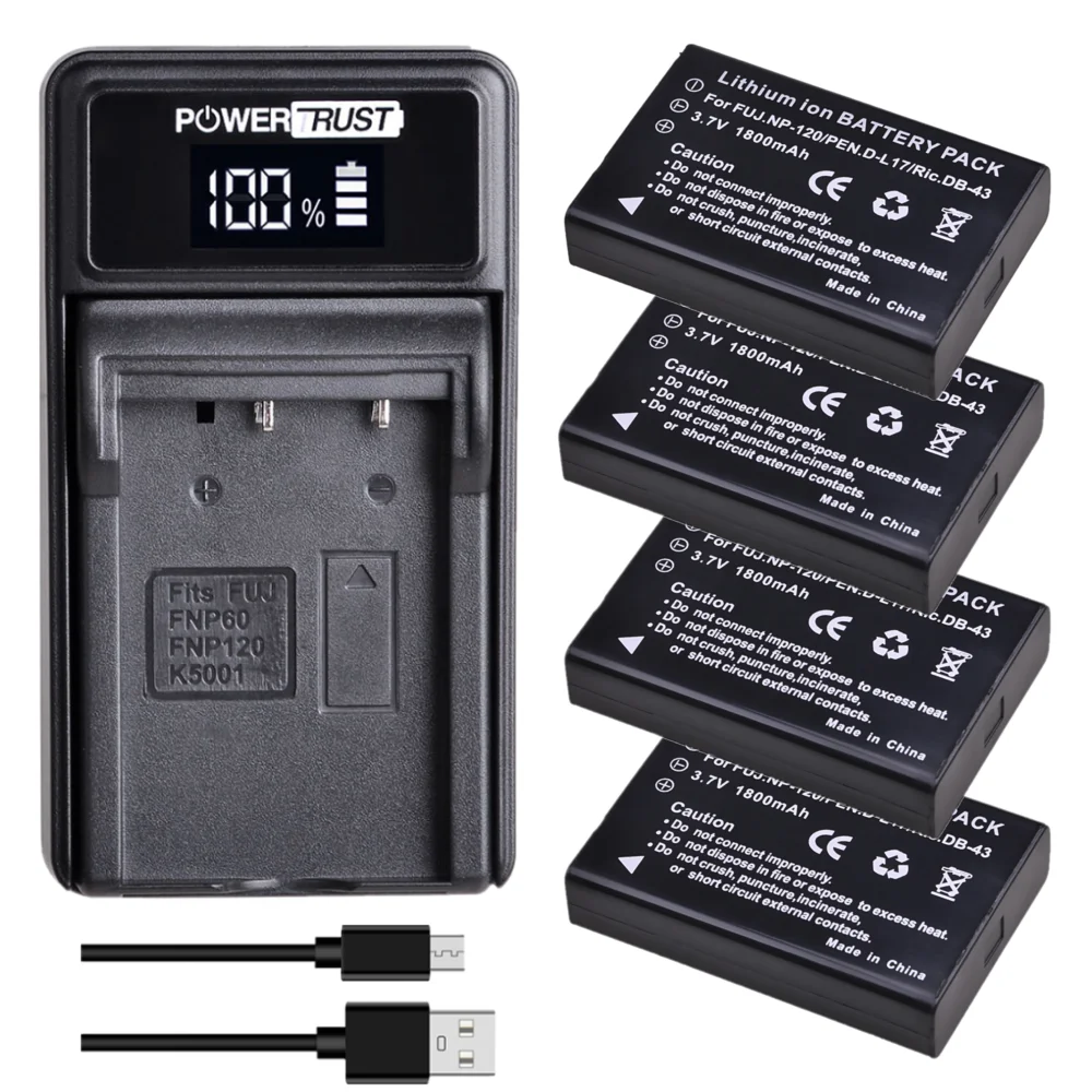 NP-120 D-L17 DB-43 Battery with Charger for Fujifilm FinePix 603, F10 Zoom, PENTAX Optio 450, RICOH Caplio 300G, 500G wide, R330