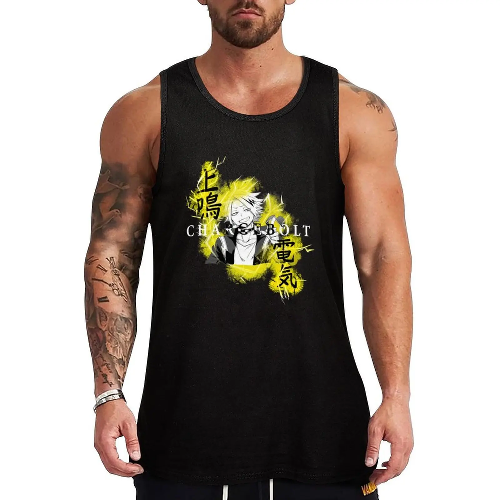 

THE BADASS STUN GUN HERO: CHARGEBOLT Tank Top singlet for men t-shirt for men tops t-shirts for Men's gym