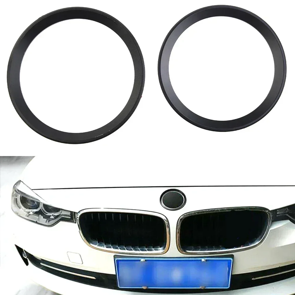 2PCS Black Front Rear Logo Surrounding Ring Covers Trims Exterior Decoration Accessories For BMW 3 4 Series 82 Mm & 74 Mm Emblem