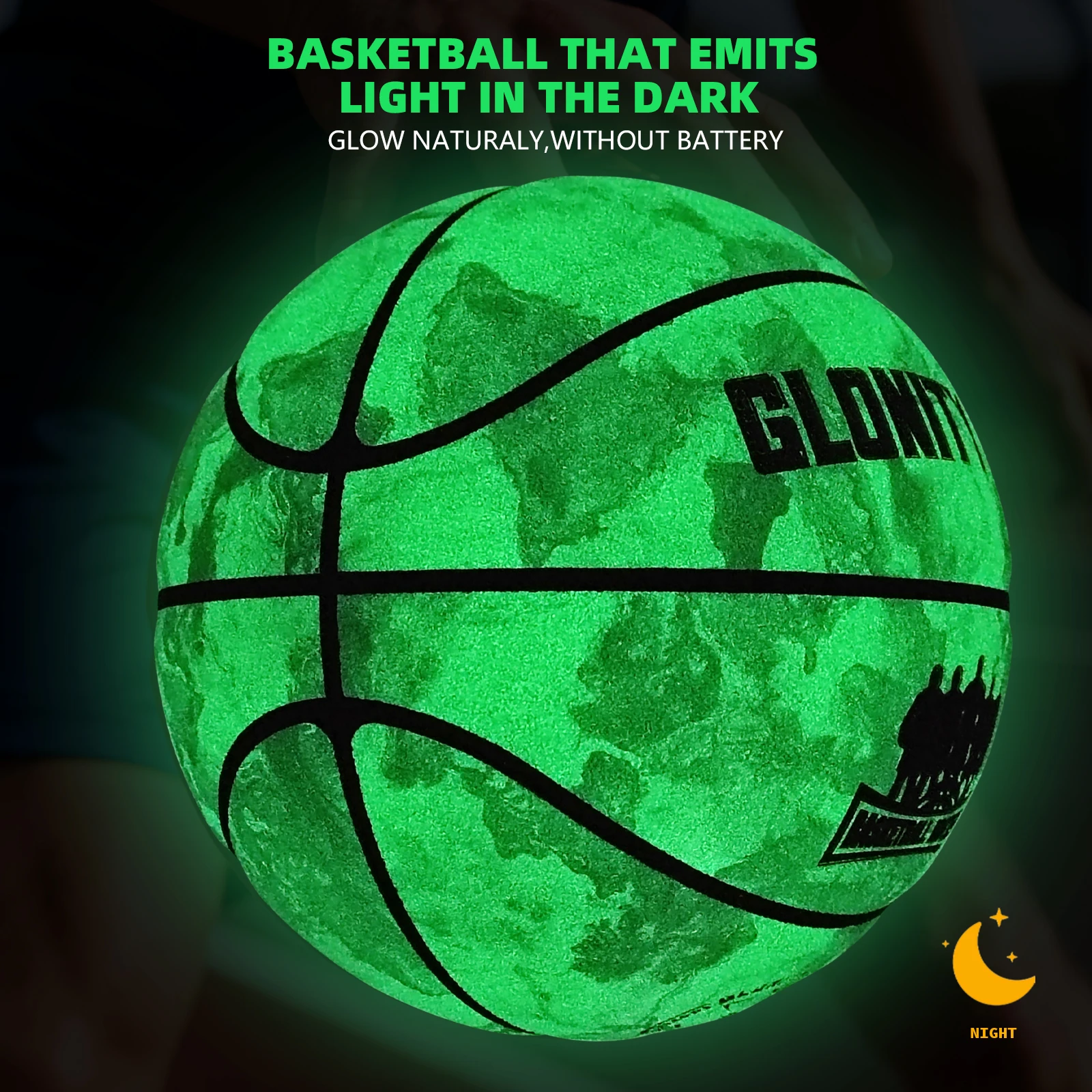Glowing Green BasketBall Balls For Kids Youth Teen Boy Official Size5,6,7 In&Outdoor Composite Pu Street Luminous Ball Night Use