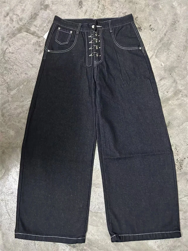 جينز عتيق بإبزيم معدني مغسول منحني واسع الساق جينز نسائي عالي الخصر مستقيم فضفاض من قماش الدنيم موضة الشارع جينز تنظيف #5