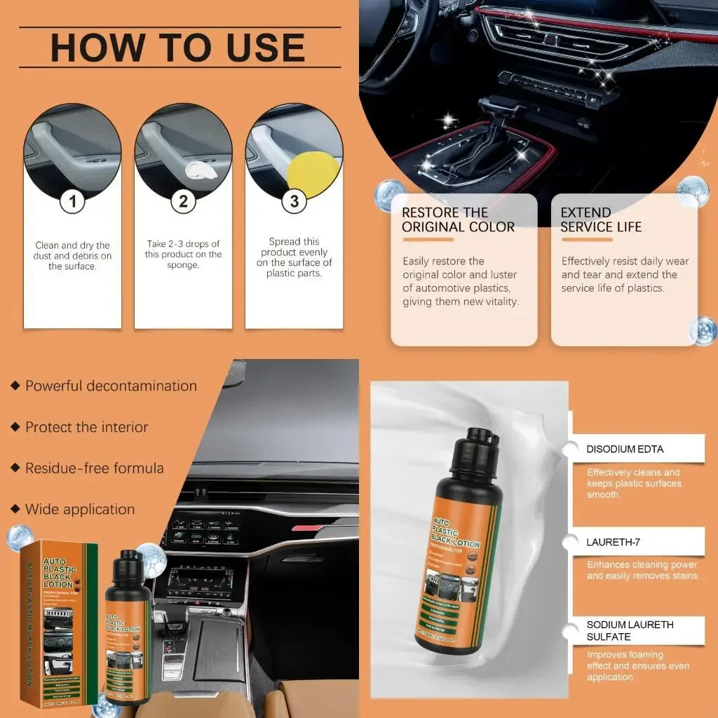 

Vehicle Plastic Scratch Remover with Anti Fade Formula 100ml Auto Plastic Maintenance Tool for Interior & Exterior Use D7YA