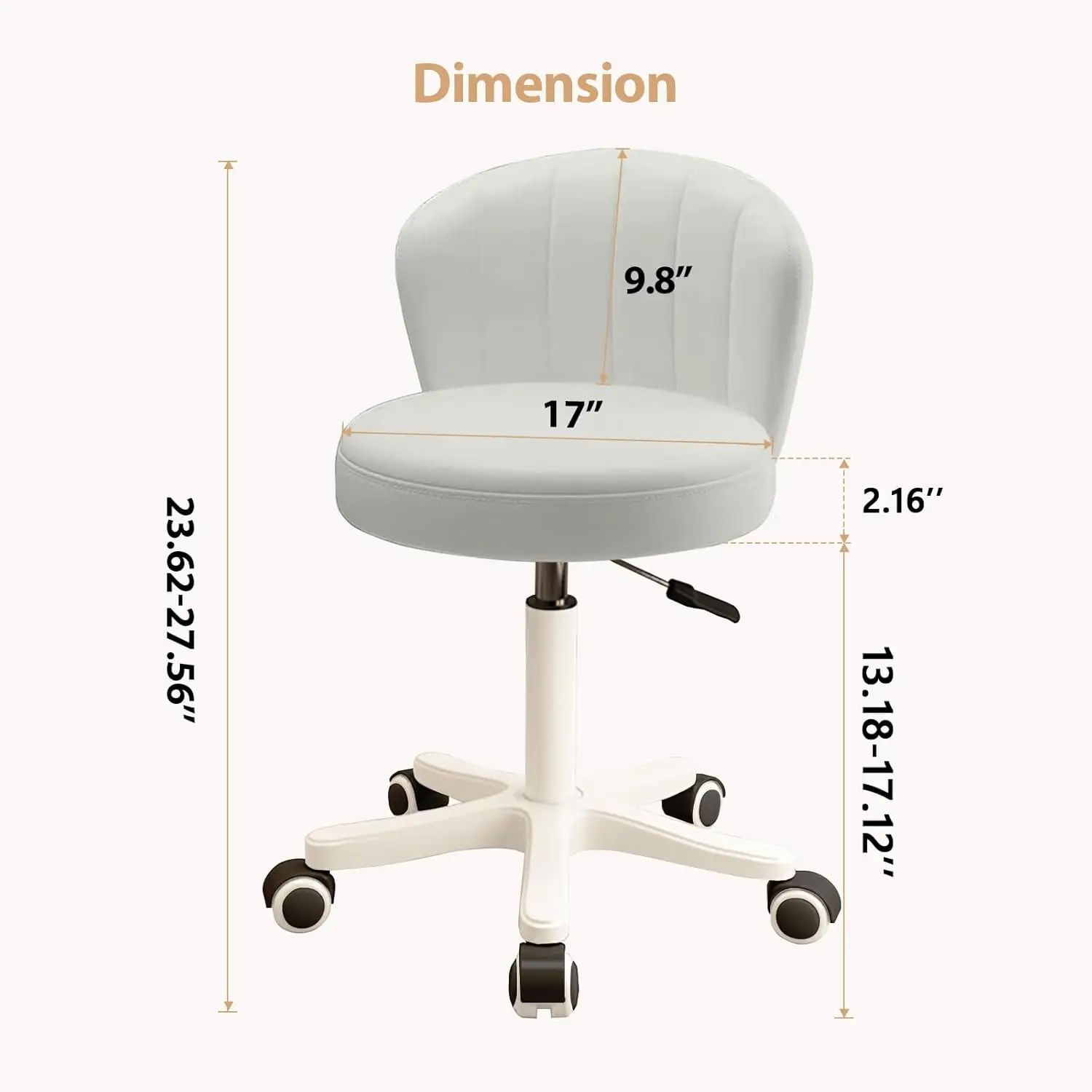 Small Desk Chair Round Rolling Chair with Back PU Leather Height Adjustable Swivel Vanity Work Computer Stool Chair for Home