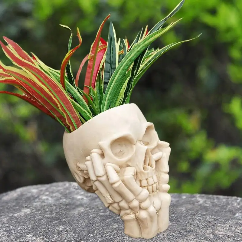 

Flower Pot Planter Skull Pot Home Decoration Skull Planter Resin Skull Head Statue Planter For Gothic Halloween Home Craft Decor