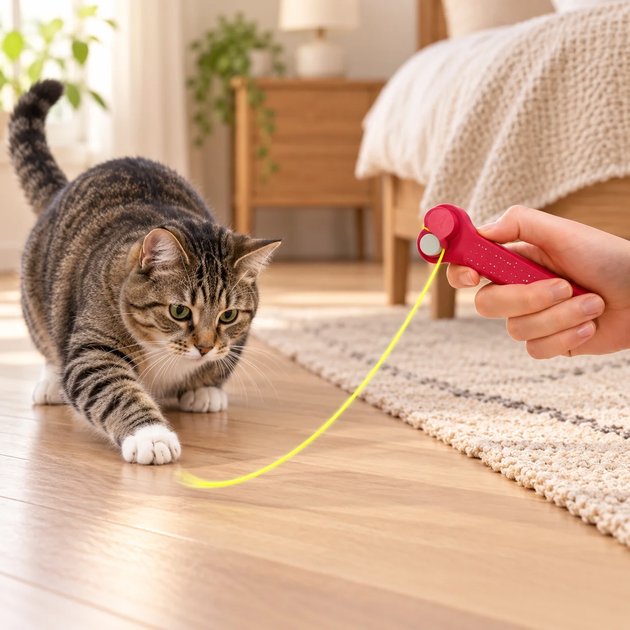 Electric Rotating String Cat Toy Handheld Interactive Teaser with Tassel Battery Powered Exercise Toy for Indoor Cats Kittens