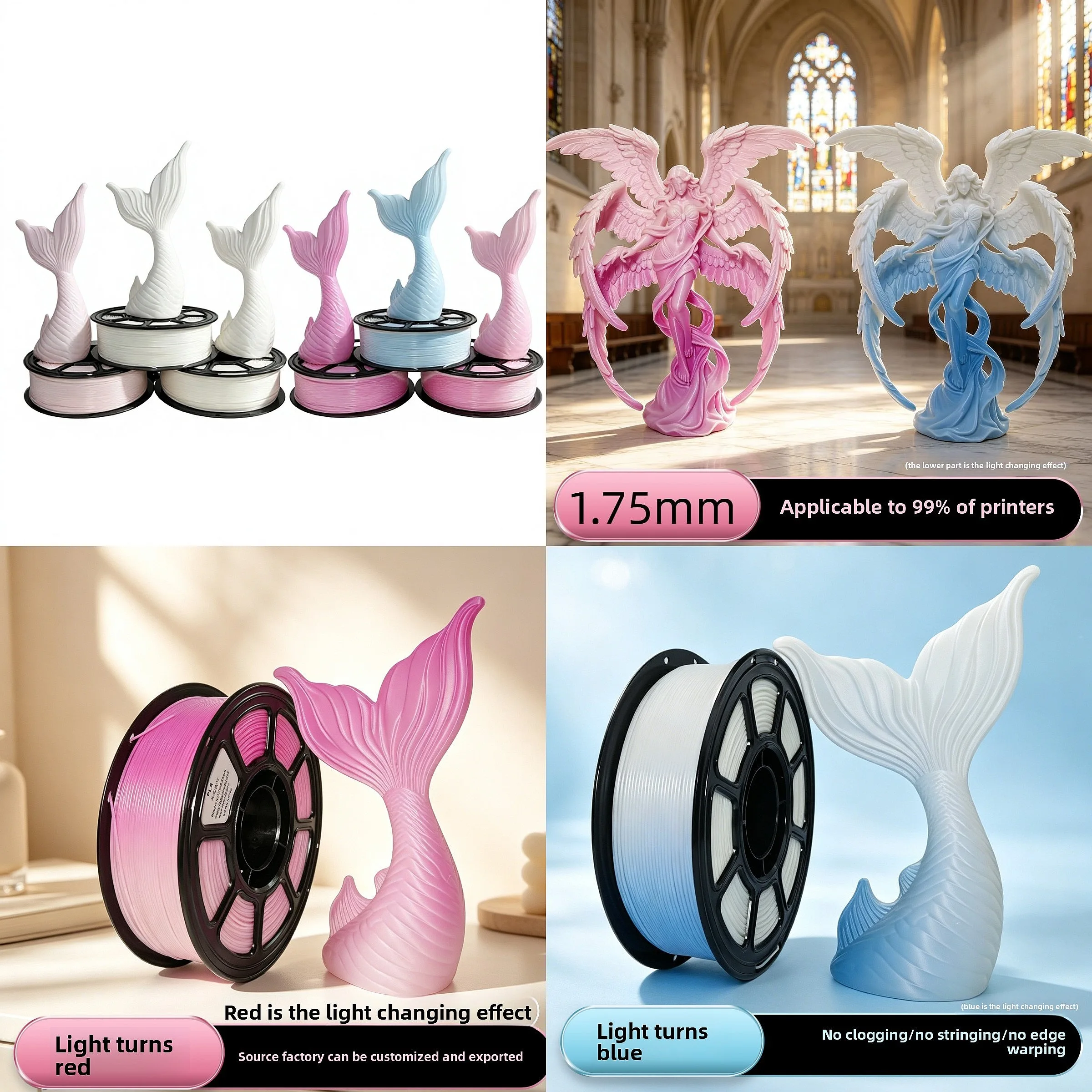 New Arrival UV Photochromic PLA 3D Filament Color Change No Bubble 175mm 1kg Spool for FDM 3D Printer