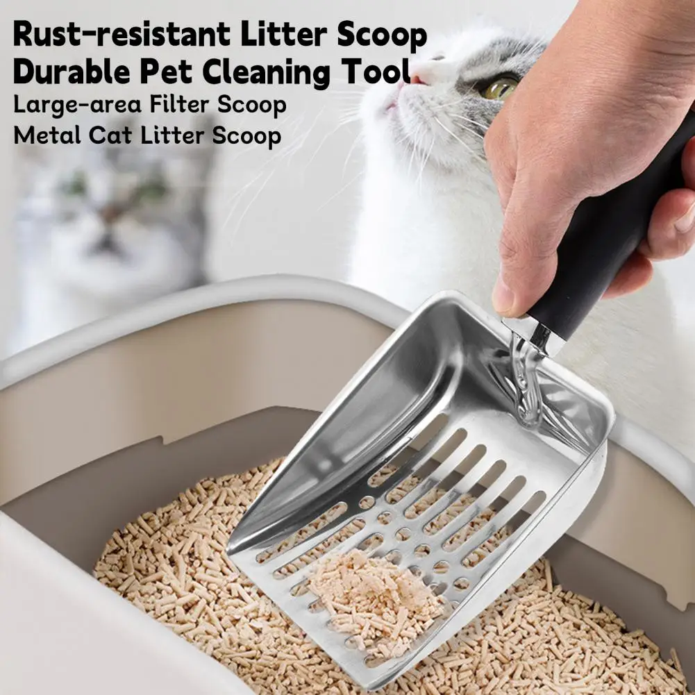 High-quality Cat Scoop Stainless Steel Cat Litter Scoop with Non-slip Handle Durable Metal Mesh Poop Sifting Scooper Easy-clean