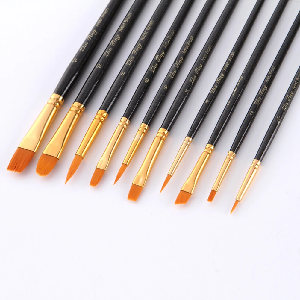 

10 Pieces Nylon Hair Art Paint Brush Set Art Painting Tool for Beginners Professionals Students (Black)