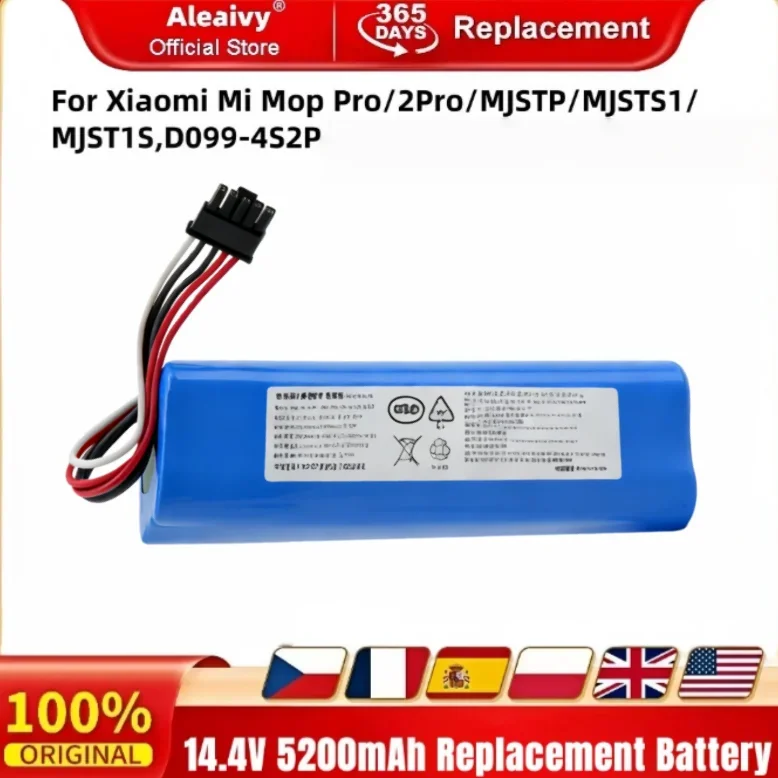 For Xiaomi Robot Vacuum Mop 2 Pro Battery 14.4V 5200mAh 4S2P MJSTS1 C101 MJSTP Replacement Power Supply 74.88W High Capacity