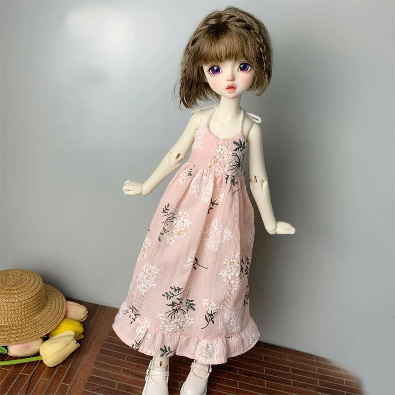 (حسب الطلب) 1/4 ملابس دمى ل 45 سنتيمتر Bjd دمية الطباعة فستان بحزام الملابس القطنية واللباس اللعب إكسسوارات دمي ، لا دمية #5