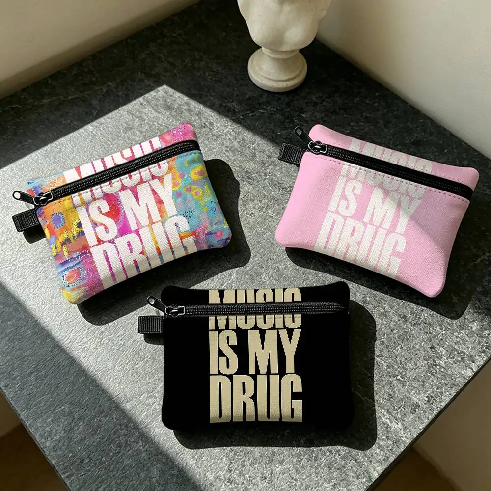 MUSIC IS MY DRUG Waterproof Zippered Coin Purse – Lightweight Hanging Wallet For Coins ID Cards