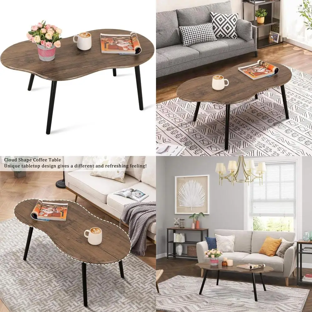 

Irregular Wood Grain Coffee Table, Modern Cloud-Shaped Center Table for Living Room and Home Office