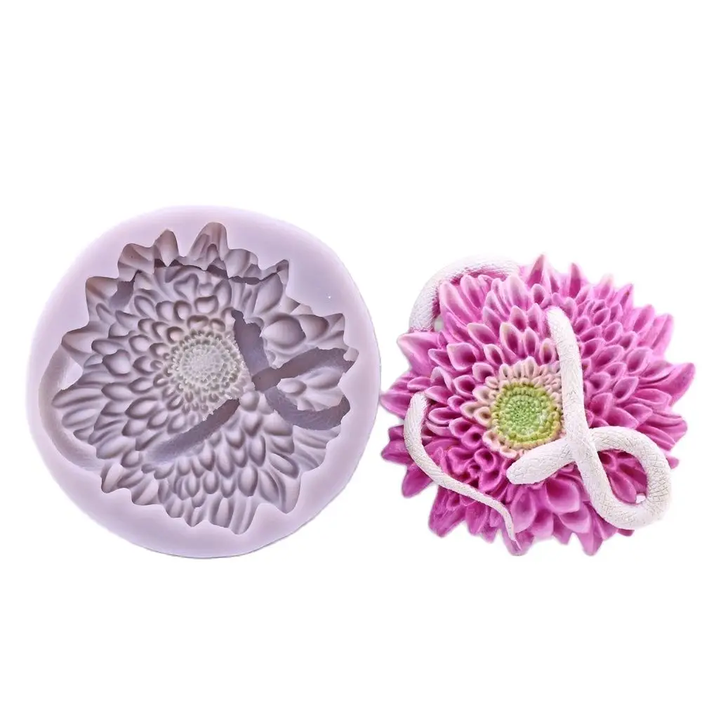 LX New Snake & Chrysanthemum Flower Silicone Mould Icing Chocolate Sugarcraft Cake Baking Decor Mold DIY Soap Resin Clay Polymer