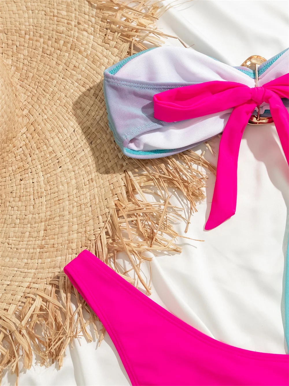 Bikini de malla Sexy Y2K para mujer, traje de baño Bandeau anudado con espalda descubierta de tul, traje de playa para mujer, traje de baño para vacaciones, conjunto de Bikinis