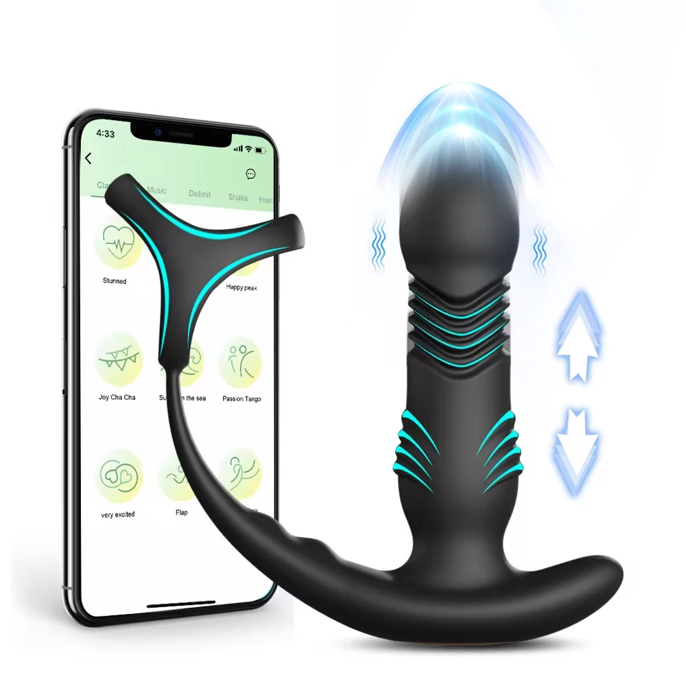 Auto Thrusting Prostate Massager with Penis Ring Retractable Vibrating CockRing Anal Vibrator App Control G Spot Sex Toy for Man