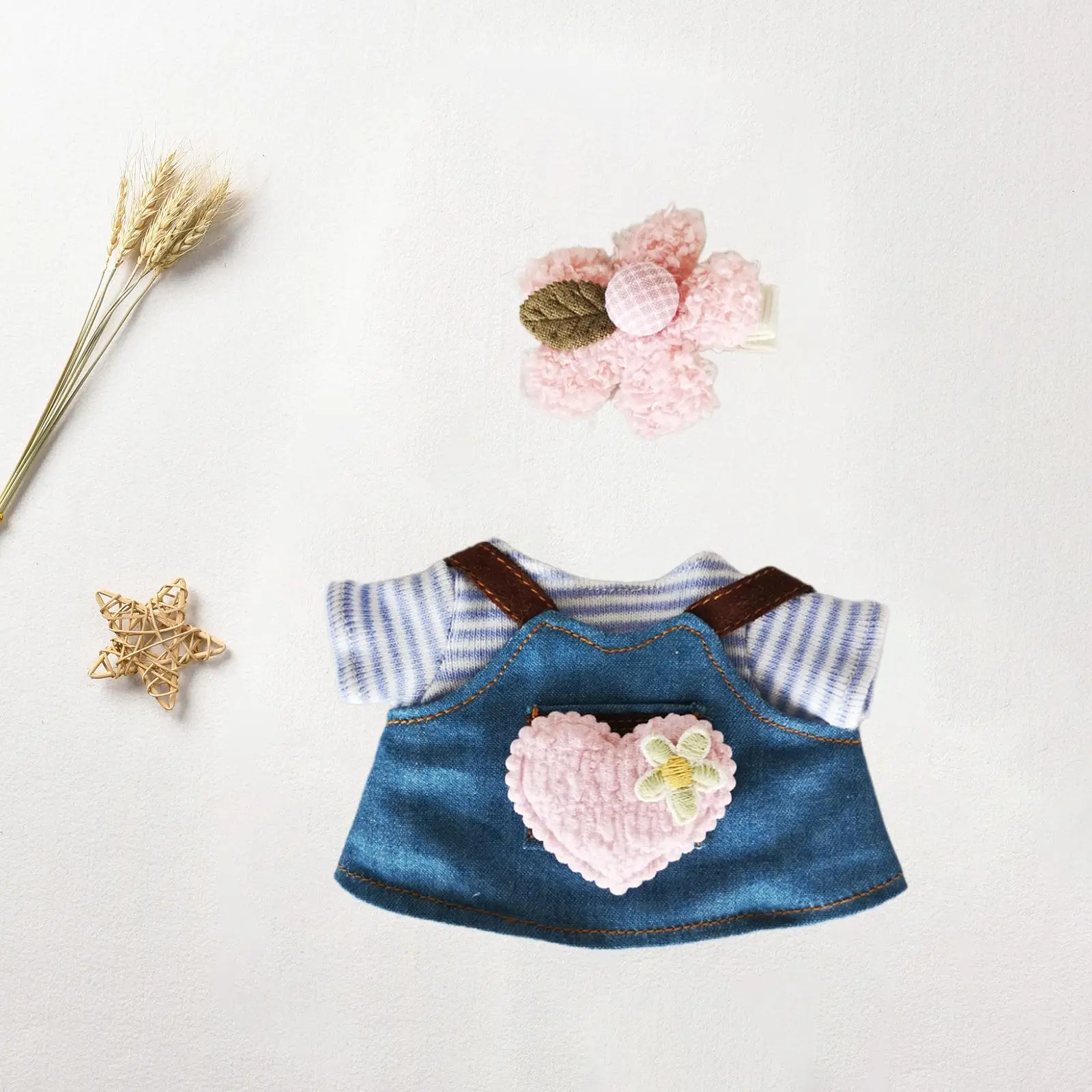 15 cm pluche poppenkleding set denim rok set haaraccessoire T-shirt overalls pop outfits gevuld knuffel aankleedaccessoires