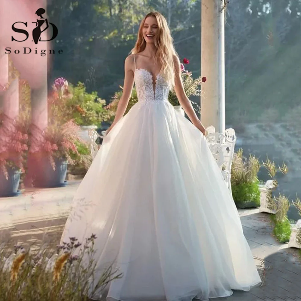 

SoDigne Garden Wedding Dresses 2023 Spaghetti Strap Princess Bride Dress Backless Appliques Bridal Gowns Vestido de Noiva