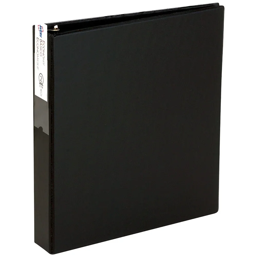 Economy 3 Ring Binder 3 Inch Round Rings Black Matte Cover 460 Pages Capacity Two Interior Pockets Label Holder