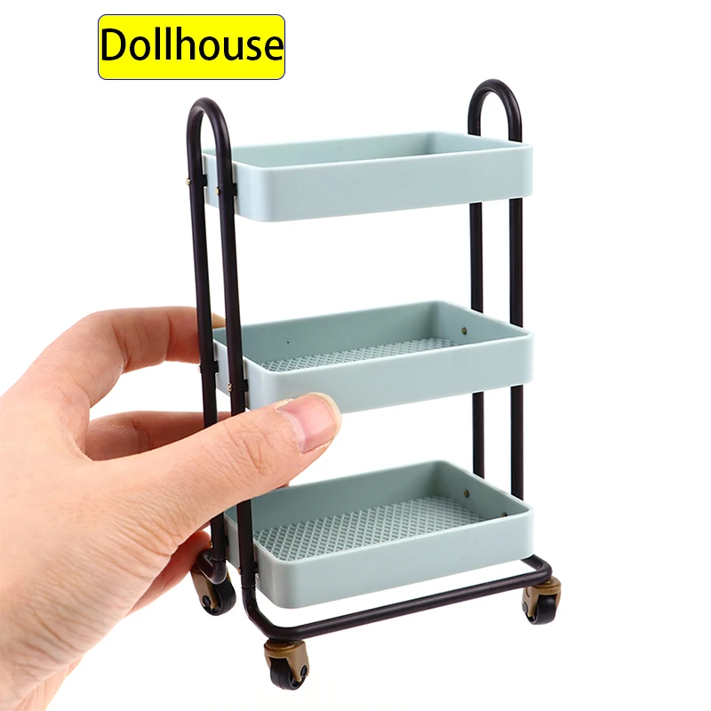 1:12 Dollhouse Miniature Trolley Dining Cart With Wheels Storage Display Shelf Bookshelf Furniture Model Decor Toy