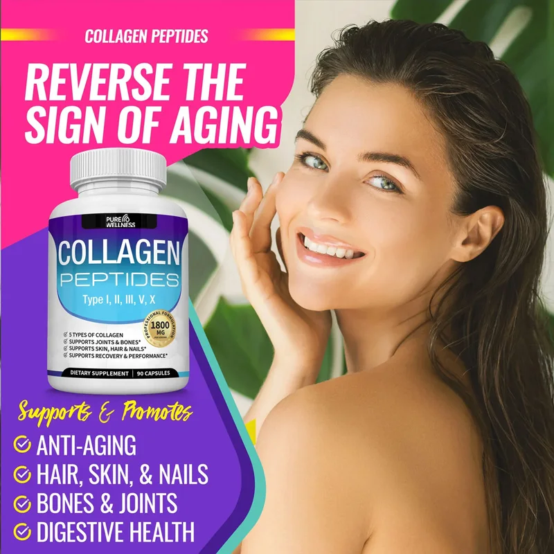 الببتيدات الكولاجين 1800 مجم - الشعر والبشرة، المضادة للشيخوخة - الأنواع I،ii،iii،v،x، المفاصل والعظام