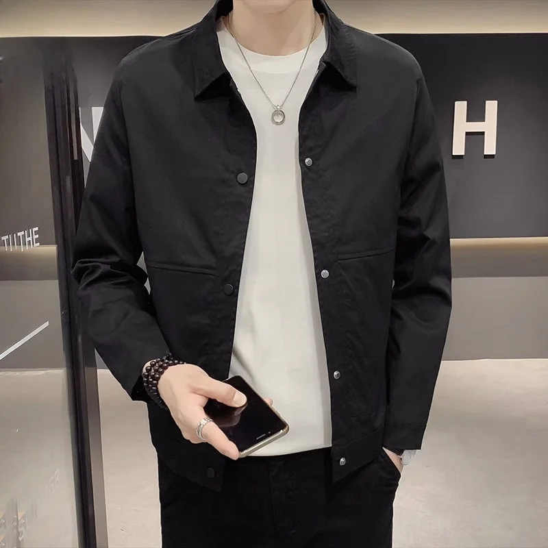 

Casual Collar Jaet Men's Youthful Bla Outerwear Autumn Season Loose Fit Anti-Wrinkle Polyester Long Sve Coat