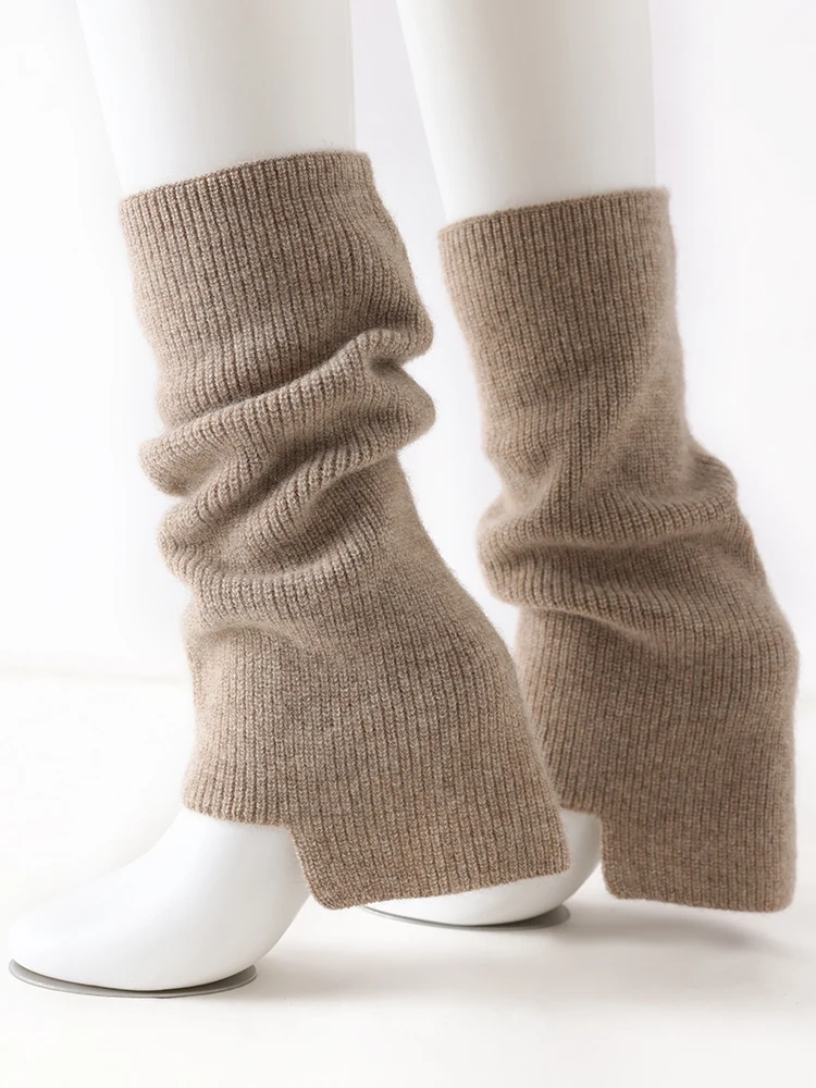 100% Pure Cashmere Leg Warmers Women Ribbed Knit Boot Toppers Slouchy Socks High Low Hem Boot Cuffs Heel Cover Calf Sleeves