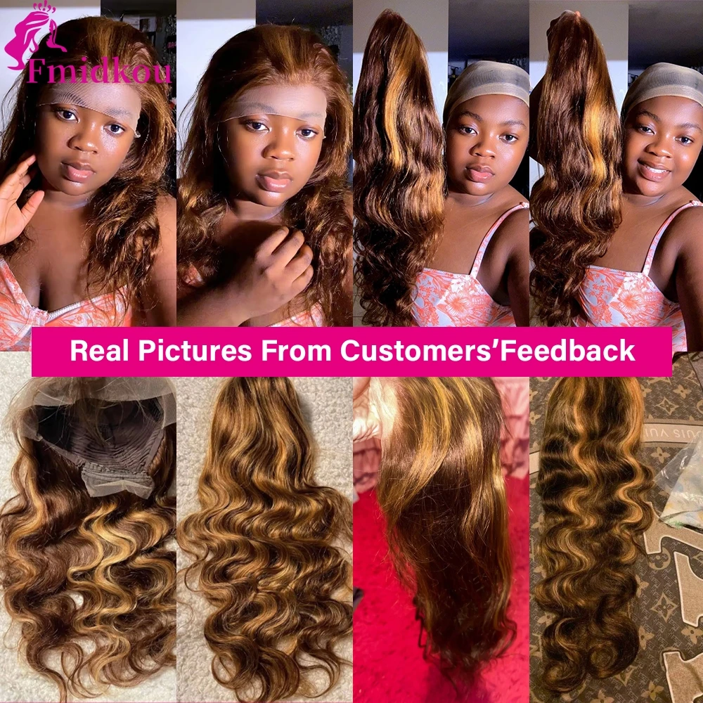 Highlight 13x6 HD Lace Frontal Human Hair Wig 4/27 Glueless Wigs Human Hair Clearance Sale Body Wave Human Hair Wigs For Woman image 3