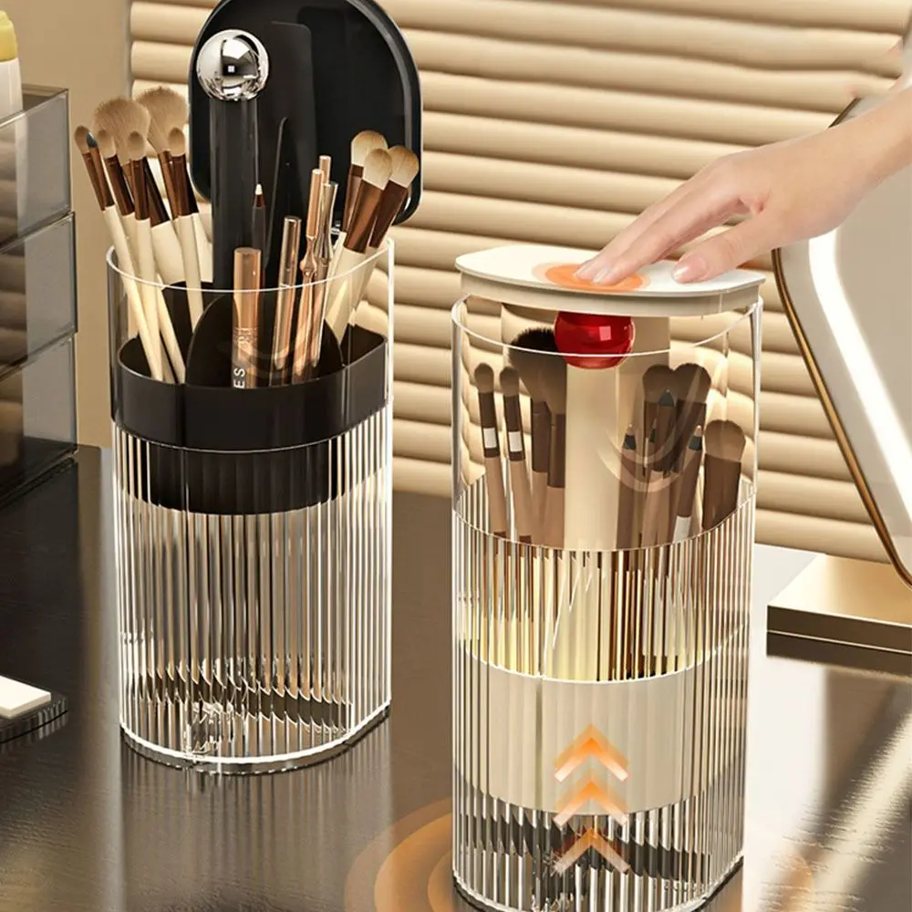 

Dustproof Automatic Lifting Makeup Brush Holder Transparent Large Capacity Makeup Brush Storage Tube Multi-grid with Lid