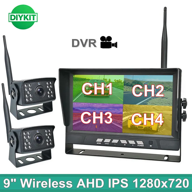 DIYKIT 9 Inch 1280x720 High Definition AHD Wireless DVR Monitor Night Vision Reverse Backup Recorder WiFi Camera for Bus Car