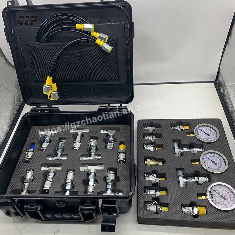 All Models Hydraulic Pressure Test Kit with 3 Gauges 3 Test Hoses 11 Couplings and 12 Tee Connectors Pressure Gauge Kit