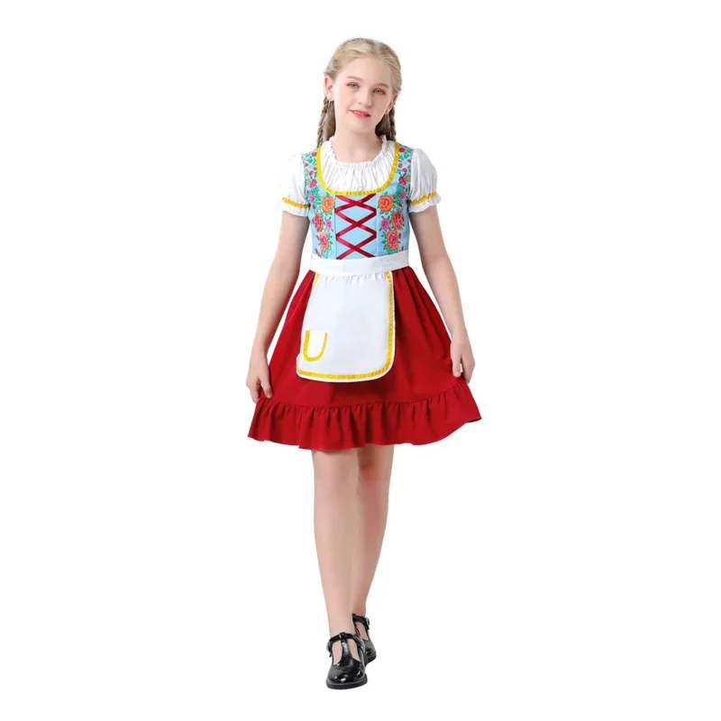 Child German Oktoberfest Costume Bavaria Traditional Beer Wench Dirndl Girls Dress MS51172