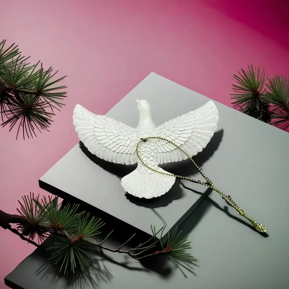 

Resin Christmas Peace Doves Pendant Carved Design White Christmas Tree Pigeon Ornament Simulated Peace Doves Keychain New Year