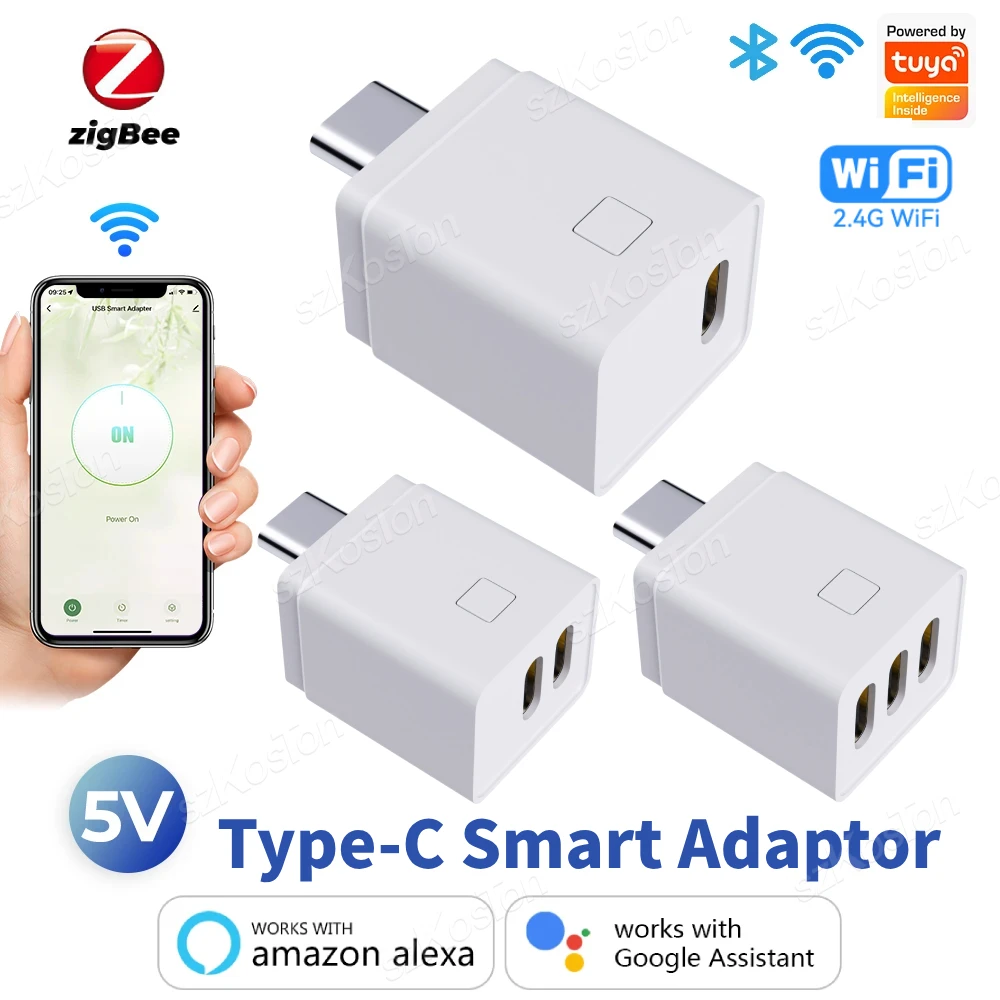 

Умный адаптер Tuya Zigbee WiFi Type-C 1-3Gang Mini USB-C, адаптер питания, зарядная вилка, голосовое управление синхронизацией для Alexa Google