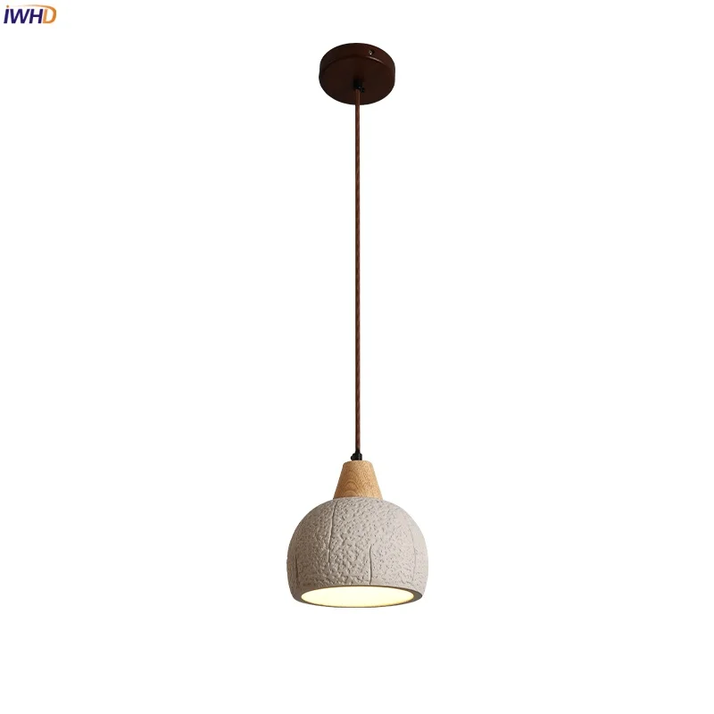 

IWHD Micro Cement Wood LED Pendant Lamps House Kitchen Loft Living Room Decor Bedroom Japanese Vintage Hanging Light Lampara