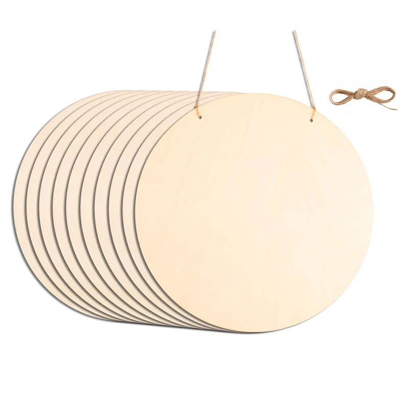 

12Inch Wood Circles For Crafts, Unfinished Wood Blank Door Hanger Sign, For Wood Burning 10Pcs