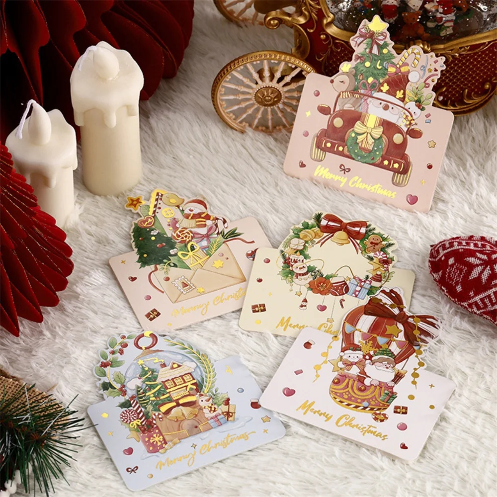 10PCS Christmas Greeting Cards With Envelope Friend Family Blessing Postcard For Birthday New Year Christmas Gifts Xmas Decor