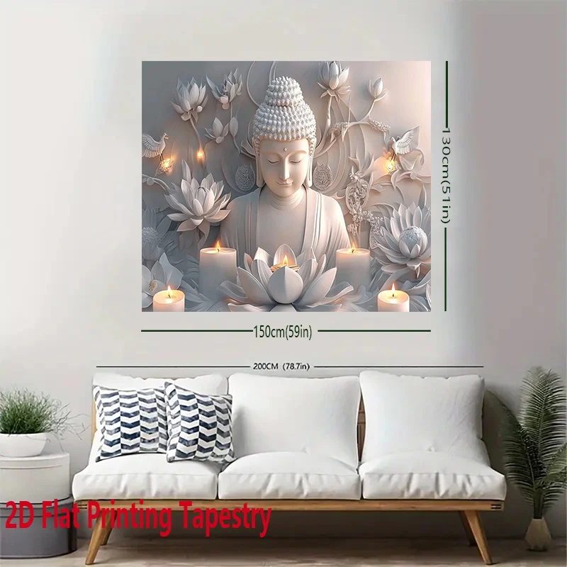 1pc Festival Party Polyester Backdrop & Lotus Tapestry, Spiritual Meditation Wall Hanging for Home Living Room Bedroom Decor