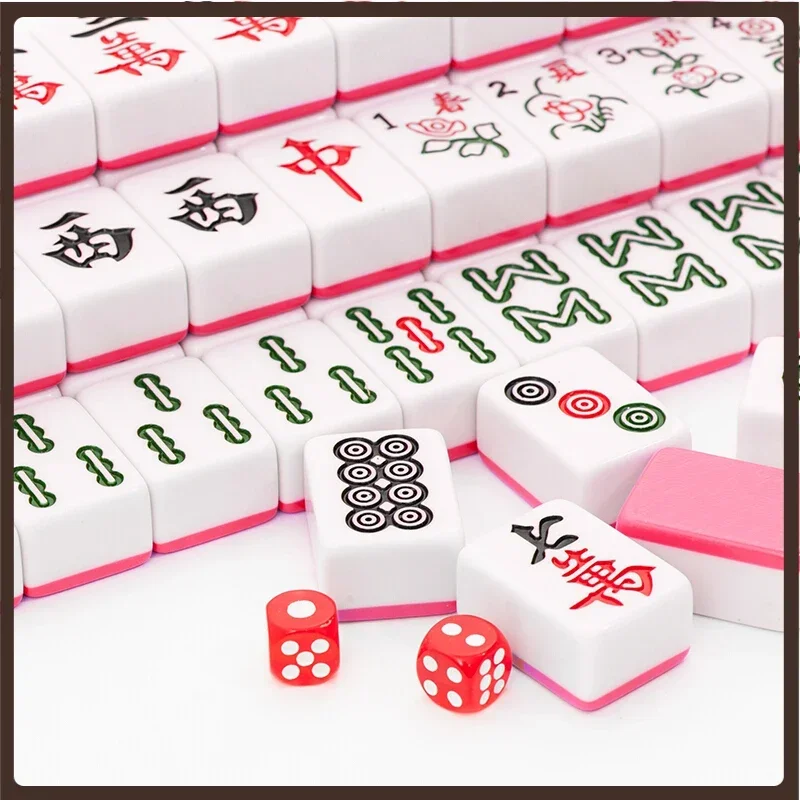 Pink Family Games Mahjong Set Full Size Tournament Table Professional 40mm Travel Chinese Mahjong Giochi Da Tavolo Party Game