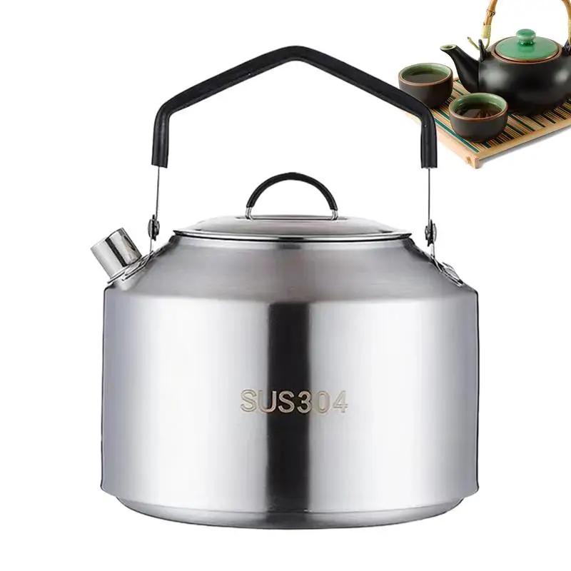 

Outdoor Stainless Steel Kettle Teakettles Locking Handle Camping Hung Pot Coffee Pot Picnic Cooker 1/1.5L Teapot Cooking Accesso