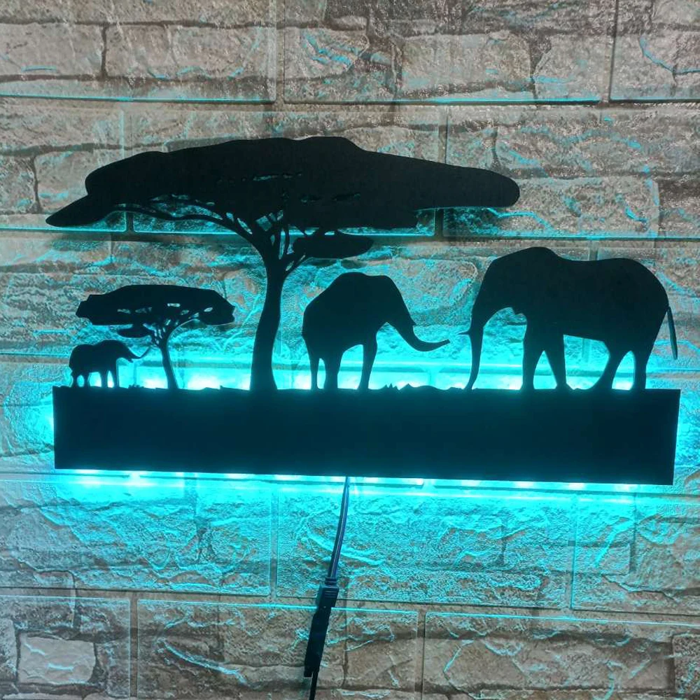 ZK50 Creative LED Wall Lamp Home Decoration Bedside Background Wall Prairie Elephant Night Light USB Remote Control 16 Colors